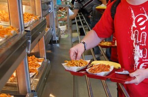 French fries are served three times a week at the Silverton High School and rarely at the elementary schools. Students are given a choice on what they eat, with every school offering a variety or salad bar.       