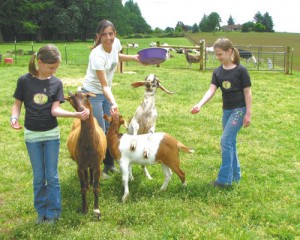 Siivi Baker, center, and her daughters Katlyn and Jenelle, assist at Silver Creek Animal Sanctuary.
