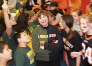 A teacher at Mount Angel Middle School, Merrily Ellis’ family is divided between Duck and Beaver players and fans.      