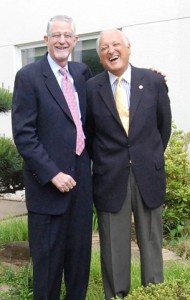 Rick Cagen and Bill Winter recently share a laugh in the garden at Silverton Hospital.