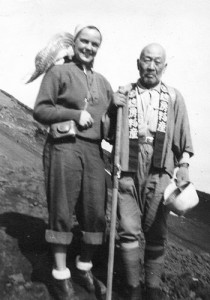 Shirley on an early-1950s climb up Mt. Fuji in Japan. She still has the pole she used on the expedition.