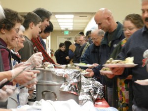 Folks of all ages and all walks of life join in the free Wednesday community dinners.