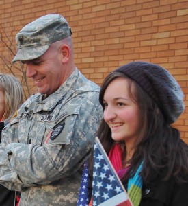 U.S. Army Lt. Col. Phillip Appleton and his daughter Anne at the welcoming of PFC Matt Stubblefield in Silverton in December 2011.
