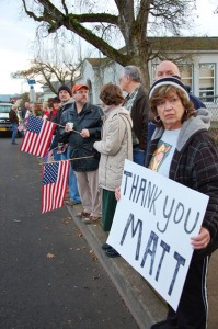 Well-wishers lined the streets to greet Army PFC Matt Stubblefield.
