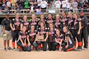 Silverton High School Softball team with second place trophy.