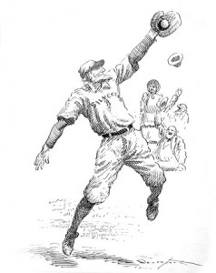 An illustration by Homer Davenport for the 1911 book \"America\'s National Game\" by Albert Spalding.
