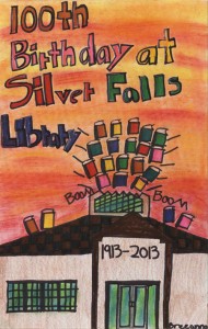 The Silver Falls LIbrary centennial poster by Breanna Drew