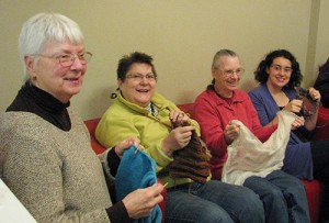Celia Stapleton, second from left, and her knitting pals plan to get together for Pints ‘n’ Purls at Seven Brides Brewery in Silverton April 18, 6 - 8 p.m. for “fun, food and fiber.”