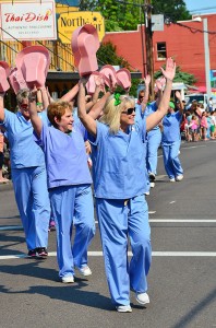 Judy leads the Bedpan Brigade in the 2013 Homer Davenport Hometown Parade. Photo by Jim Kinghorn.