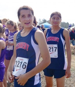 Kaylin Cantu and Gabriella Cortez at the start of the girls Difficult race.