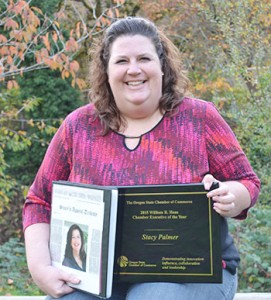 Silverton Chamber of Commerce Executive Director Stacy Palmer was named Executive of the Year for 2015 by the Oregon State Chamber of Commerce.  