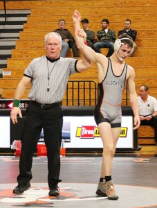 Silverton High School senior Austin Reed won a recent home match. He is currently ranked second in state in his weight class. Photo by Tanner Russ