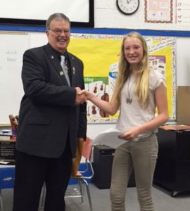 Dan Buckholz from Silverton Elks Lodge presented Aneisa Fink with her award for taking first place in the state Elks essay competition. 