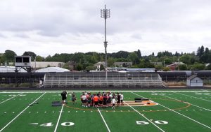The new turf field at the center of the complaint was a project spearheaded by the Silver Fox Foundation and done without district funds. 