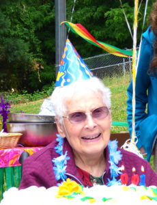 Verna Scharbach and daughter Susan at the surprise party thrown by Mission Benedict for her 100th birthday