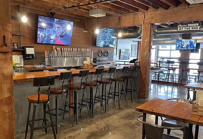 Stools and counter space sit ready for customers at Barrel House. The new brewpub had a soft opening in March in Eugene by the owners of Silver Falls Brewery. A grand opening is planned for May. Courtesy of Silver Falls Brewery