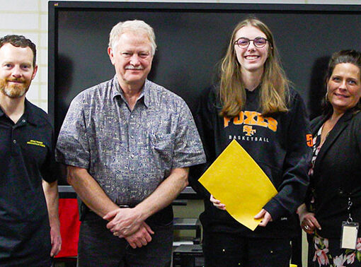 Baldwin receiving recognition from the Asphalt Pavement Association and ODOT in Abby Shetler’s graphic design class at SHS. Submitted photo