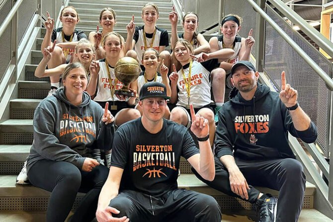 The Silverton Future Foxes sixth grade girls basketball team won the gold division in March in Bend and Redmond.  Submitted Photo.