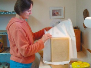 Paula Darland at work on her soap.