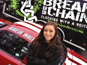 Kailia Walter races for Break the Chain Apparel, the Stayton t-shirt company with a cause.