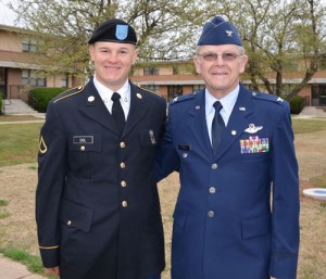 Pfc. Joshua Dol and Retired U.S. Air Force Col. Larry Etzel after Dol’s Army BMT program graduation.