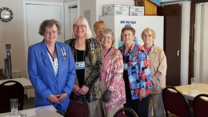 2016 -2017 officers of Stayton’s Abigail Scott Duniway Chapter of the Daughters of the American Revolution are, from left:  Kyra Bacheller, Regent; Linda Banister, Vice Regent; Diana Maul, Secretary and Historian: Linda Wiley, Treasurer; and Carol Roller, Registrar.  Karen Heuberger, in the back row, is Honorary Regent of Chemeketa Chapter and was the installing officer.  Not in picture are Julie Kammer, Chaplain, and Judy Gardner, Librarian.