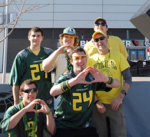 Front row: UO students and former JFK students Brian Glaede and Robby Morrissey. Behind are UO and JFK graduate Sean Glaede, left, UO student and JFK graduate Kevin Duda and Steve Ritchie and John Belew.