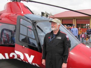 Pilot Charlie Jones displays a rescue helicopter.