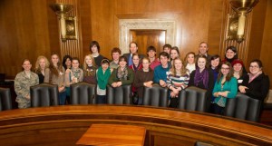Silverton High students and staff members had their photograph taken with Oregon Senators Ron Wyden and Jeff Merkley.