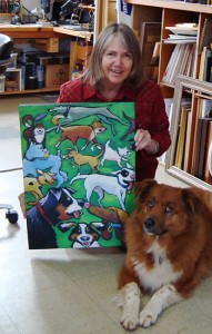 Lunaria Gallery co-founder Teresa Burgett, with her dog Lucy, will take part in the 20th anniversary show in February.