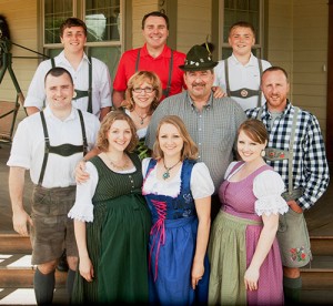 The Halls and their children, front, left, Katherine Olsen, Valerie Boen, Abby Bielemeier; middle, Charlie, Marilyn and Jim, Peter;  back, Martin, Patrick and Carson.