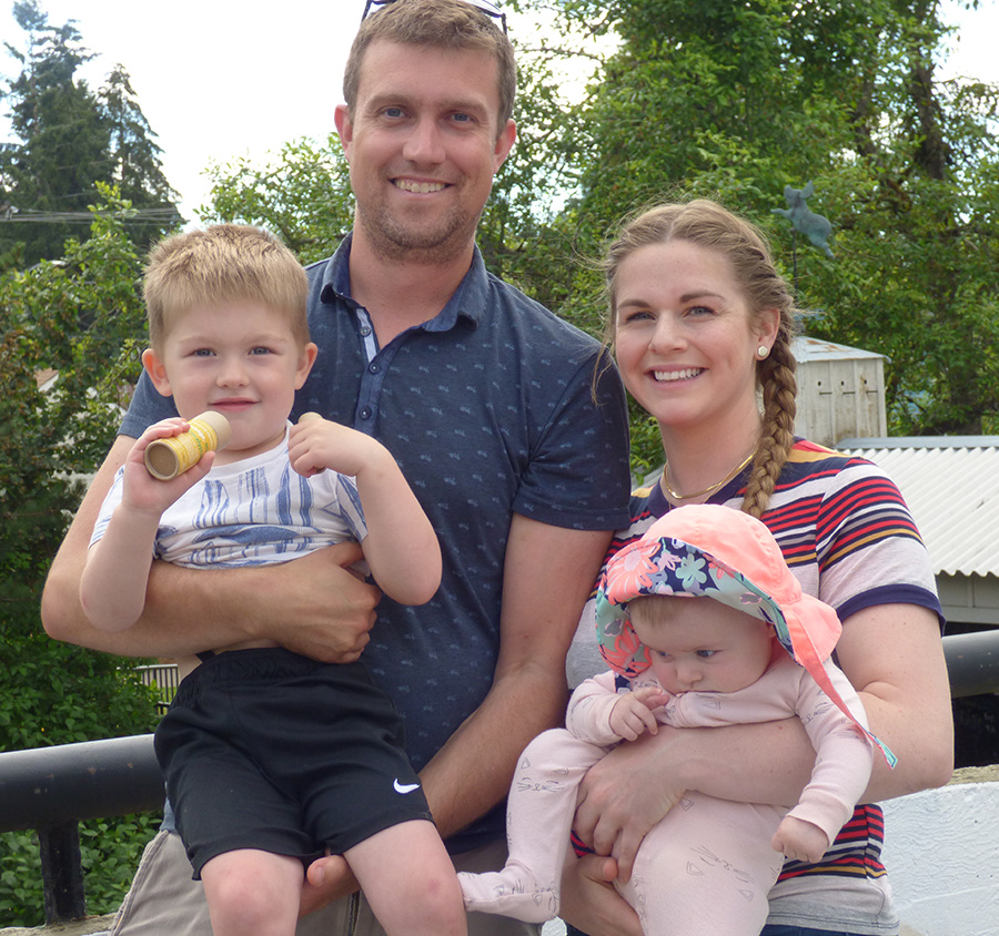 Garron and Rebekka Lamoreau – owners of Silver Falls Sustainability Co. – with their  children, Cooper and Jovie.  
