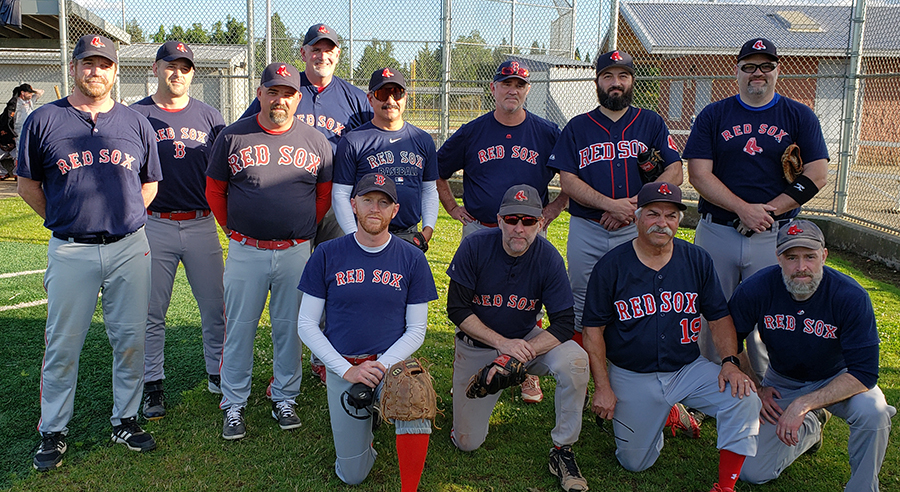 The Silverton Red Sox before they headed out to face the Beavers on July 7 at Silverton High. Kneeling, from left, Ryan Contreras, Michael McDowell, Lou Tiller and Alton Rossman. Standing, from left, Aaron Miller, Mike Jones, Herb Johns, Kevin Palmer, Rudy Garza, David Titchenal, Carl Tiller and Derrick Neely. 