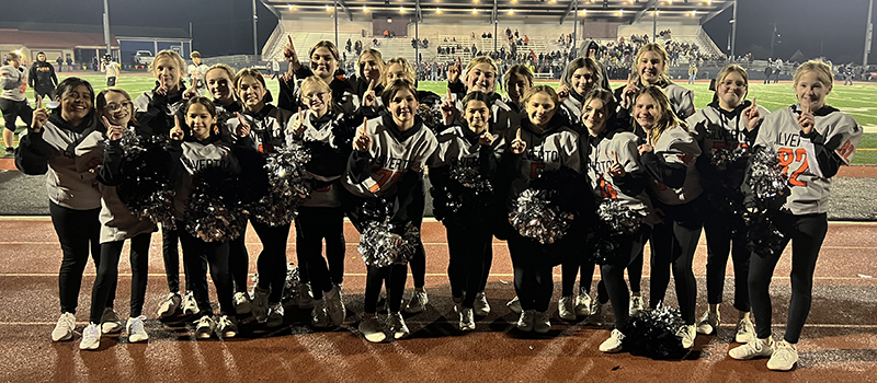 A group of Future Foxes cheerleaders is shown at a game at McGinnis Field. The Future Foxes program is gearing up for a new season and is looking for volunteer coaches and board members. Submitted Photo