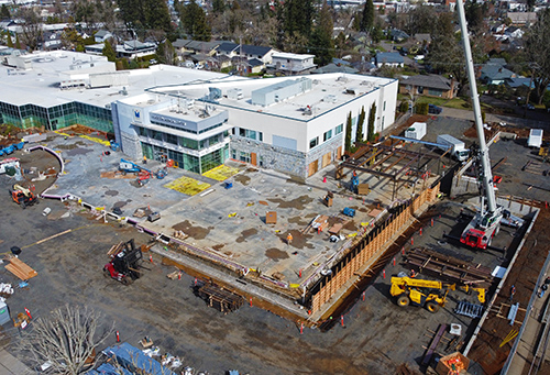 A drone photo from April shows the progress of the expansion and remodel of Legacy Silverton Medical Center. The facility broke ground on Phase 1 on June 29. It will increase the building’s footprint by 21,000 square feet. Steve Beckner