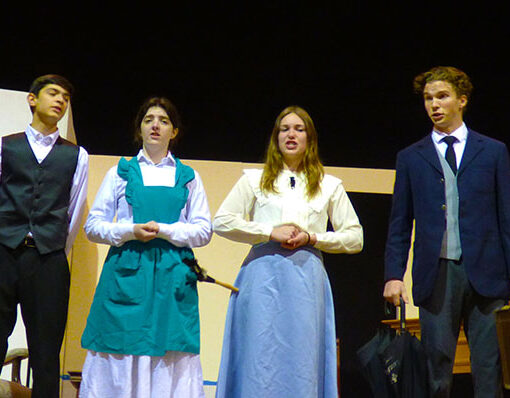 Chesterton Academy cast members rehearsing for Mary Poppins. Melissa Wagoner