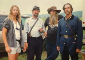 Prop Master, Kelly Farrah (second from right), on the set of Gettysburg alongside actors including Sam Elliott.  courtesy of Kelly Farrah     