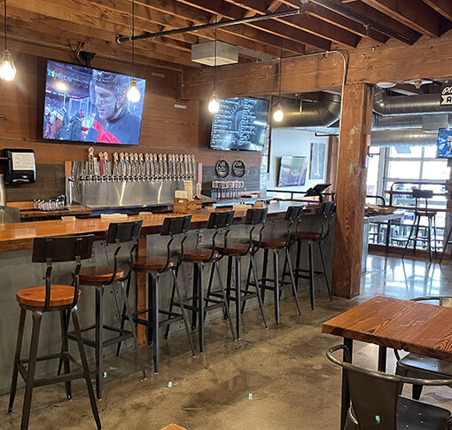 Stools and counter space sit ready for customers at Barrel House. The new brewpub had a soft opening in March in Eugene by the owners of Silver Falls Brewery. A grand opening is planned for May. Courtesy of Silver Falls Brewery